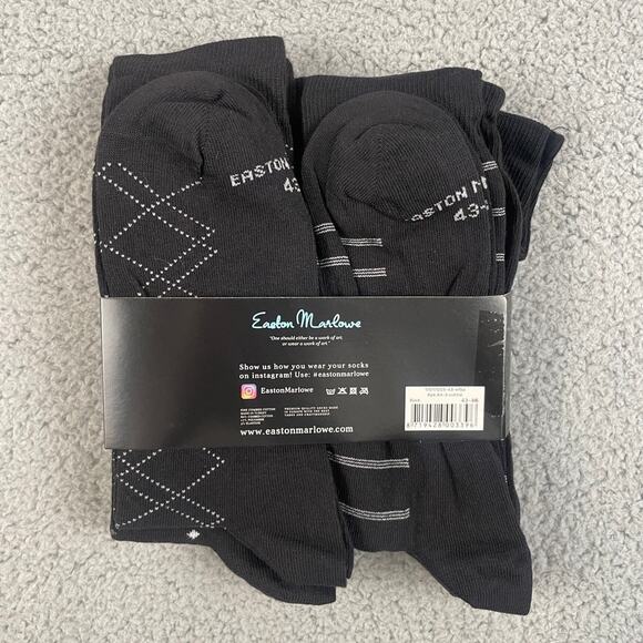 EASTON MARLOWE Men's Shoe Size 10-13 Black White Cotton Polyamide Elastane 6PK - Picture 6 of 8